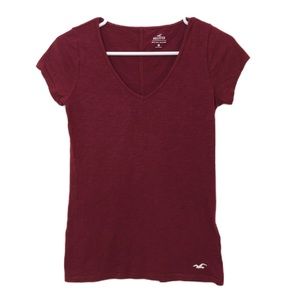Hollister Red Short Sleeve V Neck T-Shirt Top Worn Once